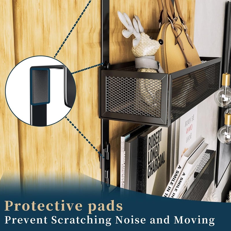 Consumest Over The Door Hooks Organizer - Extra Long Door Hanger with 9 Coat Hooks & 2 Mesh Basket, Back Storage Organizer Hanging Towels for Bathroom, Bedroom, Black (for 1.76 in Doors) - Image 3
